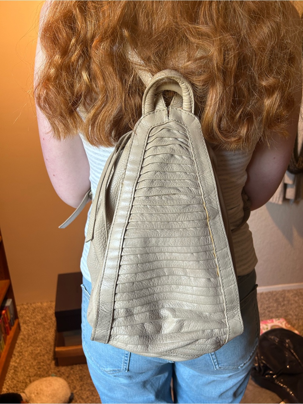 Kooba Calabasa Cream Leather Convertible Backpack Hobo Bag
